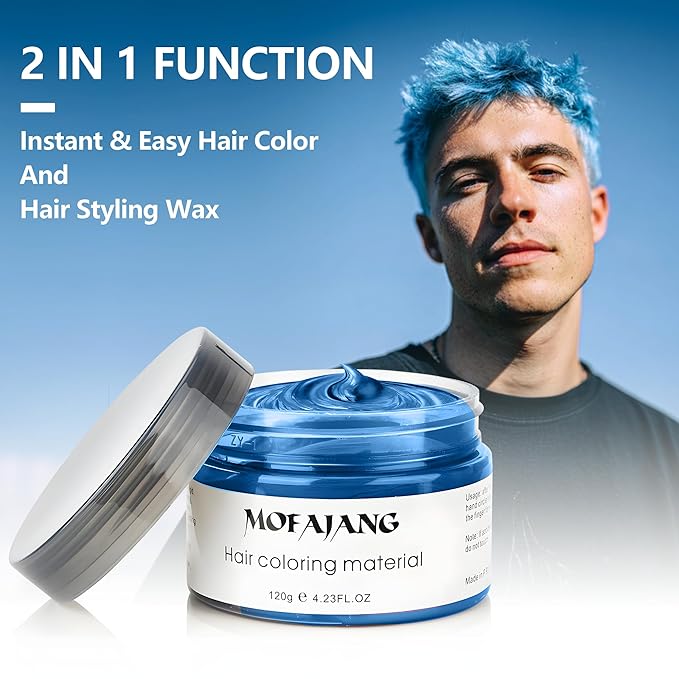 Blue Temporary Hair Color Wax - SOVONCARE Washable Hair Dye for Men & Women, All-Day Hold Disposable Hair Styling Clays for Party, Cosplay & Daily 4.23 oz