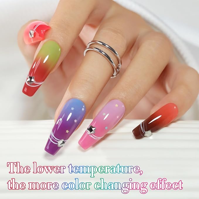 Double Rhythm 6 Pcs 15 ML Gel Polish Set Same Color Same Bottle Soak Off Gel Polish Kit Nail Art Manicure Salon DIY at Home for Women (Color Changing Red Pink Purple Brown-T6-63)