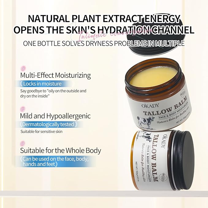 Beef Tallow for Skin - Grass Fed Beef Tallow with Butter,Honey,Jojoba Oil,Body & Face Moisturizer,Deep Nourishment for Dry,Cracked,Sensitive Skin - 5.3OZ