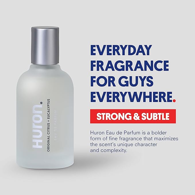 Huron Men’s Cologne - Eau de Parfum for Everyday Wear - Crisp & Invigorating Scent of Citrus, Eucalyptus, Mint & Aromatic Greens - Long Lasting - Safe, Clean Ingredients - 1.7 Fl. Oz.