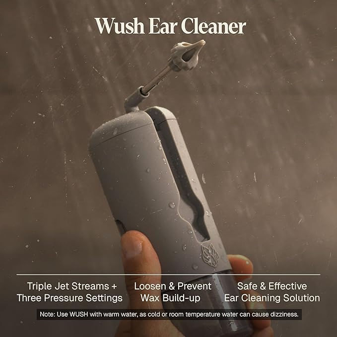 Wush Pro by Black Wolf - The Original Deluxe Water Powered Ear Cleaner with 6 Reusable Replacement Tips by Black Wolf - Safe & Effective for Ear Wax Buildup - Electric Ear Wax Removal Kit (Grey)