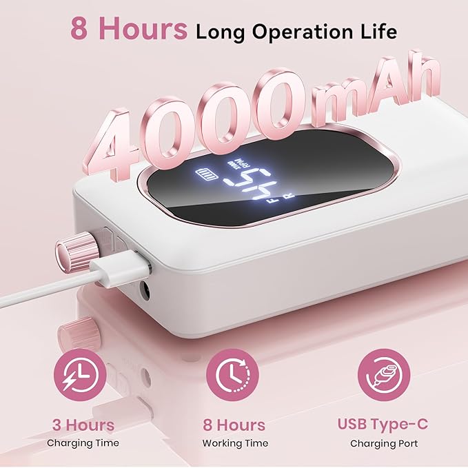 Professional Electric Nail Drill 45000RPM, Portable Nail File for Acrylic Gel Nails, Cordless Rechargeable Salon-Grade Ultra Power Nail Drill Kit for Shaping, Polishing & Removing Gel Nails