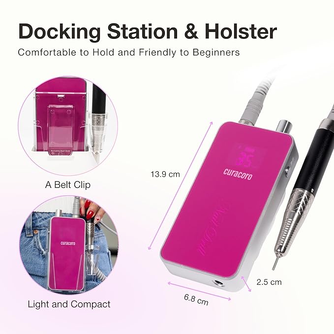 Curacoro Nail Drill 35000RPM Professional Brushless Electric Nail Drill Machine - Nail Efile for Acrylic Gel Nails, Low Noise Low Vibration