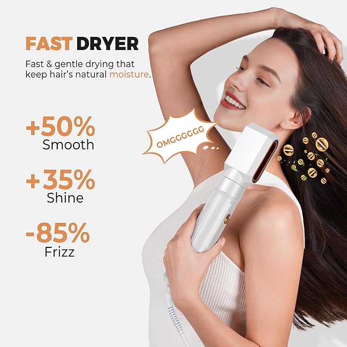 Blow Dryer Brush Set of 6 in 1, Air Curling Iron 3 Temperature Negative Ionic Hair Dryer Brush, Hot Air Brush Hair Styling Tools, 800W Volumize Straightener Round Brush Blow Dryer 100-120V