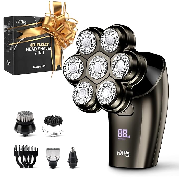 Head Shavers for Bald Men - 7D Arc Electric Razor with Magnetic Detachable Head, Waterproof Wet Dry 5-in-1 Electric Shaving & Grooming Kit, LED Display Rechargeable Head & Body Hair Shaver, Grey