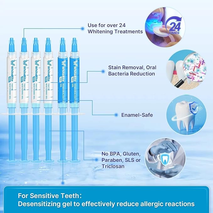 Whitebite Pro Teeth Whitening Kit for Sensitive Teeth | 4 Whitening Gels & 2 Remineralizing Gels | LED Light System for Fast Results | Professional Dental Grade | Enamel Safe
