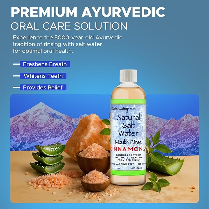 Dale Audrey Natural Pink Himalayan Saltwater Mouth Rinse | Organic Cinnamon Flavor I Fluoride Free Freshens Breath | Alcohol & Cruelty Free | Teeth Cleaner Mouthwash & Rinse for Healthy Gums-16 FL Oz