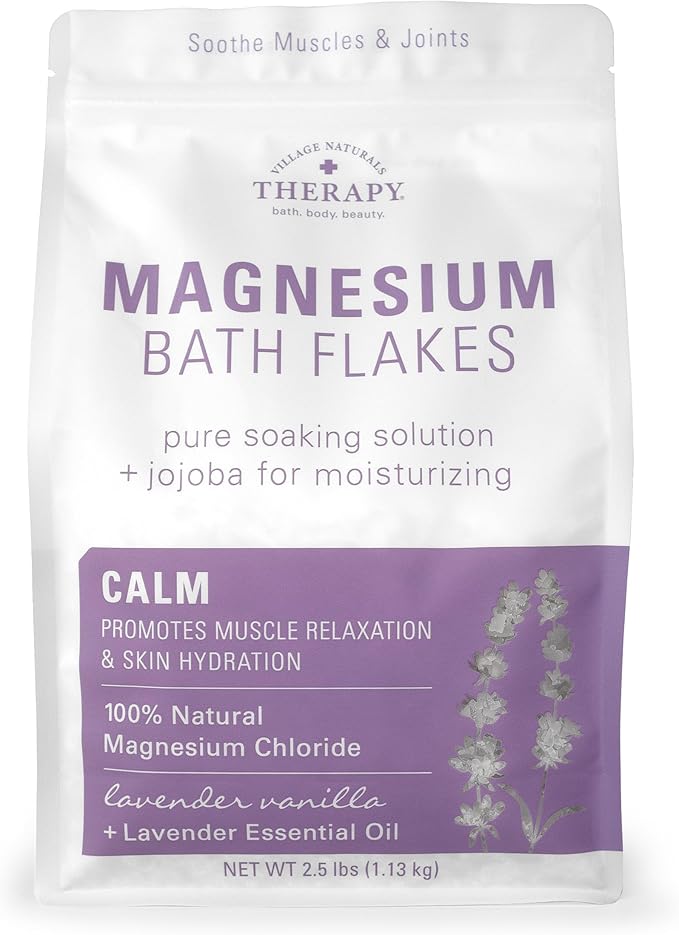 Village Naturals Therapy Calm Magnesium Bath Flakes, Lavender Vanilla Scent, 2.5 lbs