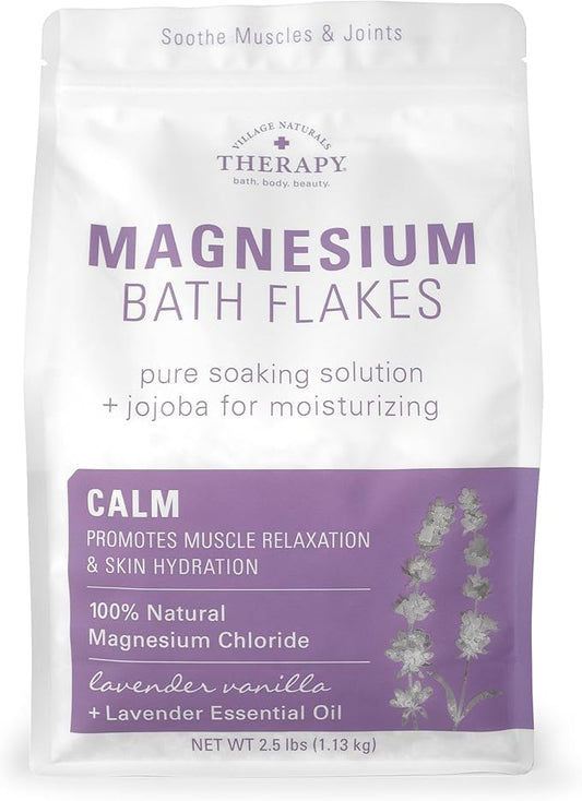 Village Naturals Therapy Calm Magnesium Bath Flakes, Lavender Vanilla Scent, 2.5 lbs