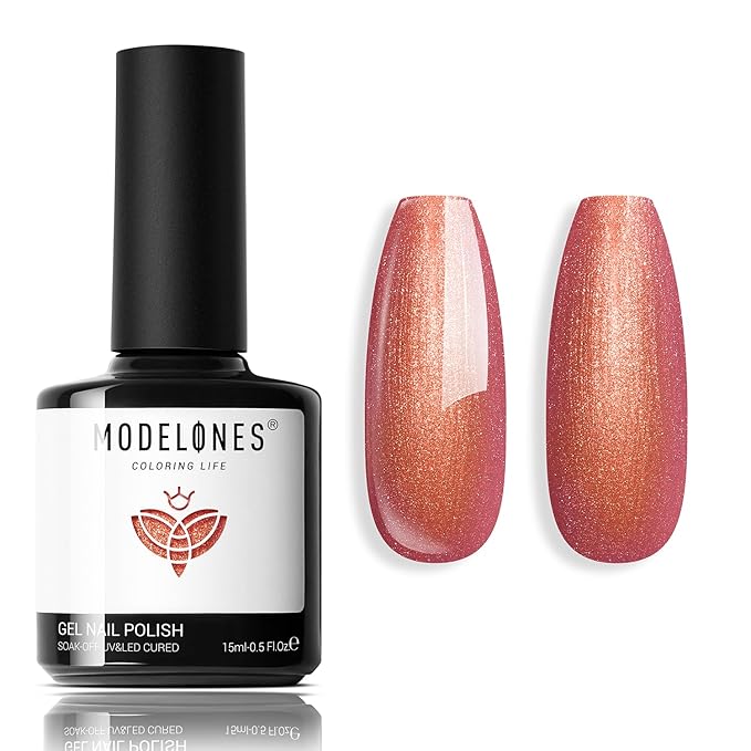 modelones Gel Nail Polish, 15 ML Orange Gel Polish Nude Brown Shimmer Glitter Orange Nail Polish Gel Winter Nails Soak OFF LED Gel Nail Manicure Nail Art Gel DIY Salon