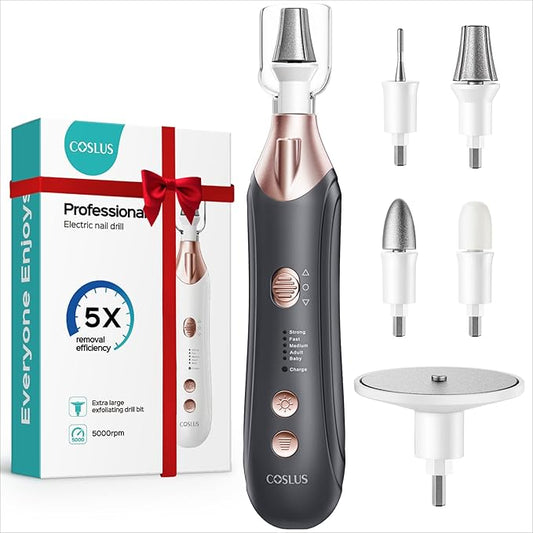 COSLUS Professional Manicure Pedicure Kit, 5-in-1 Electric Nail File for Toenail Hand Feet Care - Wider Grinder for Thick Nails, Cordless, 5 Speed, for Men Women Seniors Home Salon, Black, C43(END10)