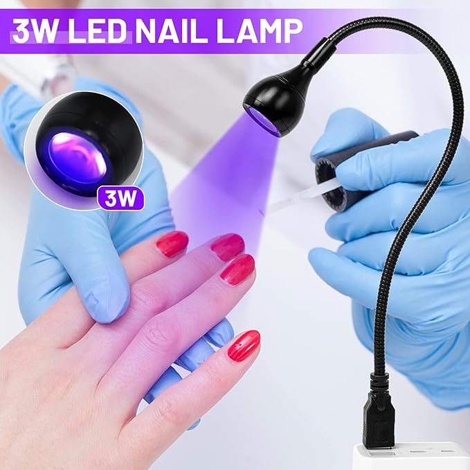 AORAEM LED Nail Lamp 3W LED Nail Portable Manicure Dryer Gel Polish Curing Light with Black Gooseneck Uv Light for Gel Nails Tips USB Plug Play Nails Salon and Home DIY