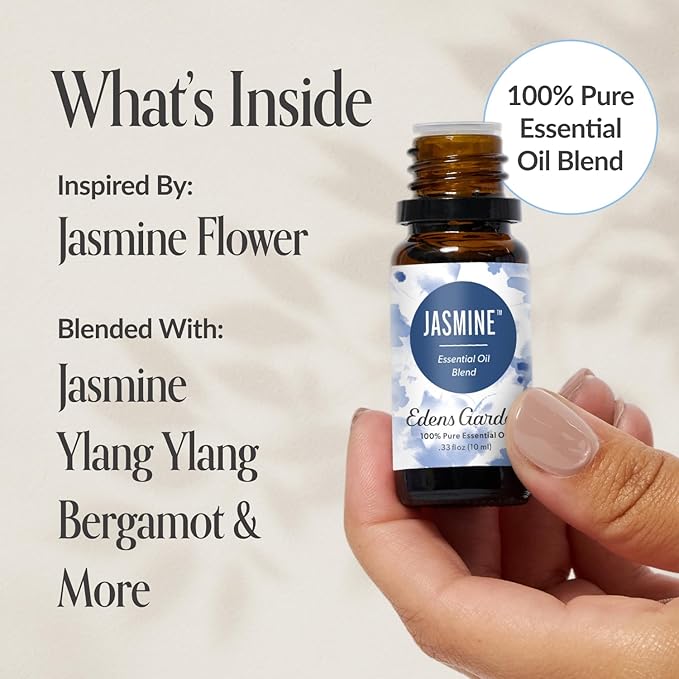 Edens Garden Jasmine Essential Oil Blend – 100% Pure Premium Grade, Natural & Synthetic-Free, Undiluted for Hair Care, Home Diffusers, Skin, Aromatherapy, Massage & Humidifiers 10 ml (.33 fl oz)