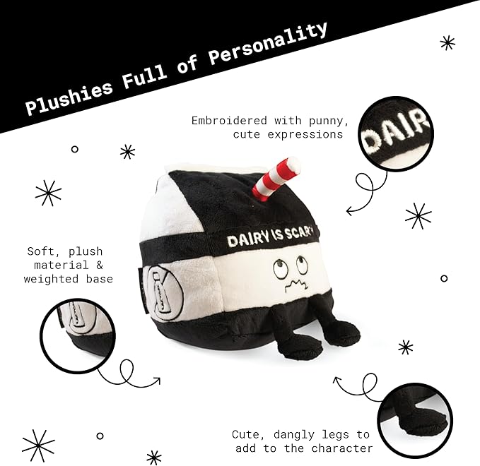 Punchkins Milk Carton Plushie - Dairy is Scary Punny Milk Plush, Dairy Themed Gift, Food Plush Toy for Gifting