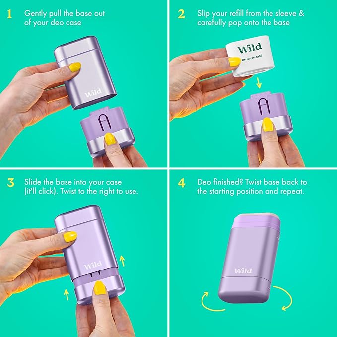 Wild Refillable Deodorant Starter Kit with Purple Case and Honey & Cactus Flower Scented Refill 1.4oz - Aluminum Free - Long Lasting Protection - Vegan