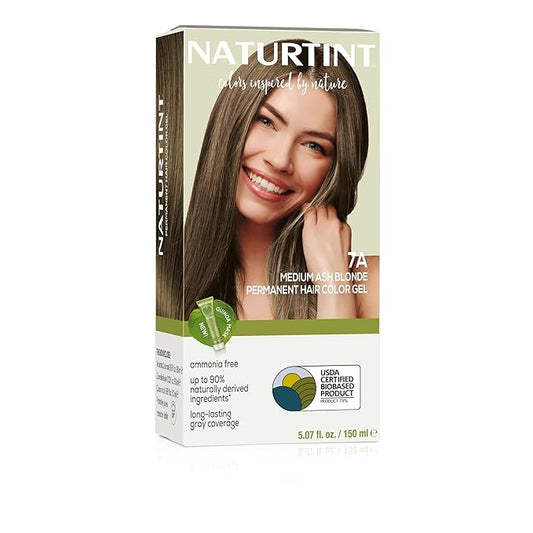 Naturtint 7A Medium Ash Blonde Permanent Hair Color (Pack of 1), Ammonia Free, Vegan, Cruelty Free, up to 100% Gray Coverage, Long Lasting Results (Packaging may vary)
