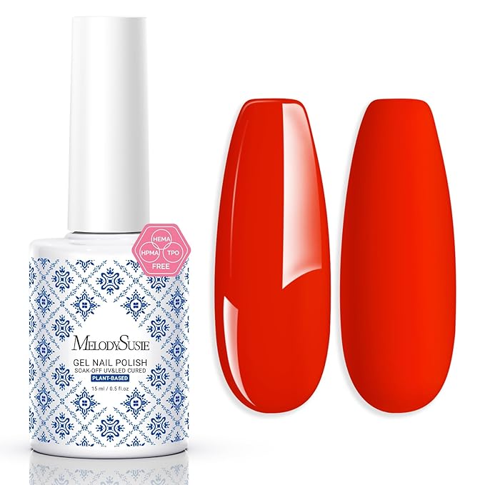 MelodySusie Fleurwee Plant Based Gel Nail Polish, Hema Free Bright Orange Red Nail Polish, Soak Off UV LED Gel Polish Gift for Women 21 Non Toxic Long Lasting Nail Art Manicure Salon DIY at Home P24