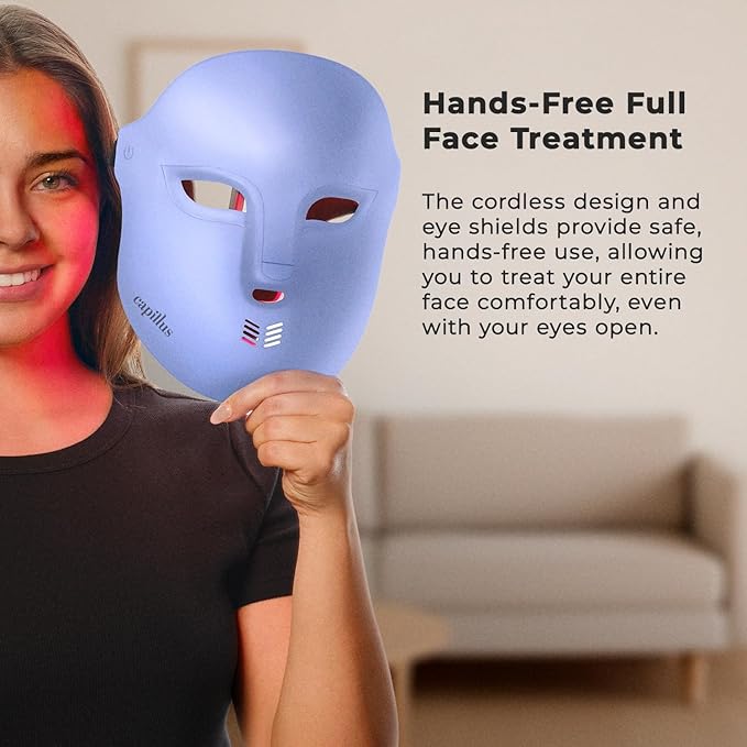 Capillus Red Light Therapy Mask – LED Face Mask Light Therapy 4 in 1 Infrared, Blue & Pink Red Light Mask Face Therapy Device