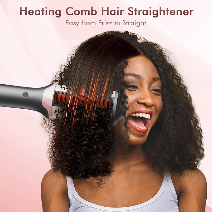 Blow Dryer Brush Hair Straightener: High Speed Hot Air Styler 110,000 RPM for Fast Drying Straightening Volumizing, One Step Volumizer with PTC Smoothing Comb Negative Ion for Silky Frizz-Free