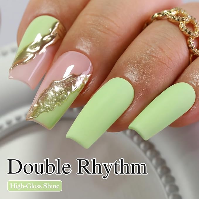 Double Rhythm 15ML Gel Nail Polish Pure Sheer Same Color Same Bottle Soak Off Gel Polish Art Manicure Salon DIY at Home for Women (Green-A1391)