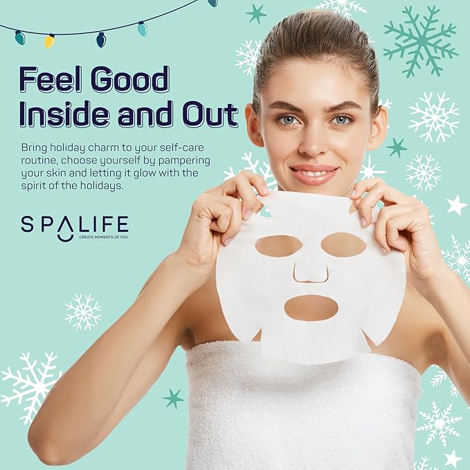 SpaLife Beauty Stocking Stuffers Christmas Face Mask Bundle | Korean Facial Masks | Hydrating, Smoothing, Refreshing and Clarifying Sheet Mask Set | Christmas Stocking Stuffers for Women | 12 Pack