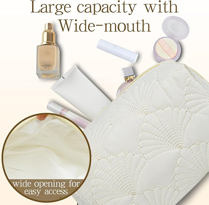 Quilted Makeup Pouch,Cotton Puffy Makeup Bag, Coquette Cosmetic Bag for Women and Girls, Aesthetic Organizer Bag, Cute Flower Travel Toiletry Bag