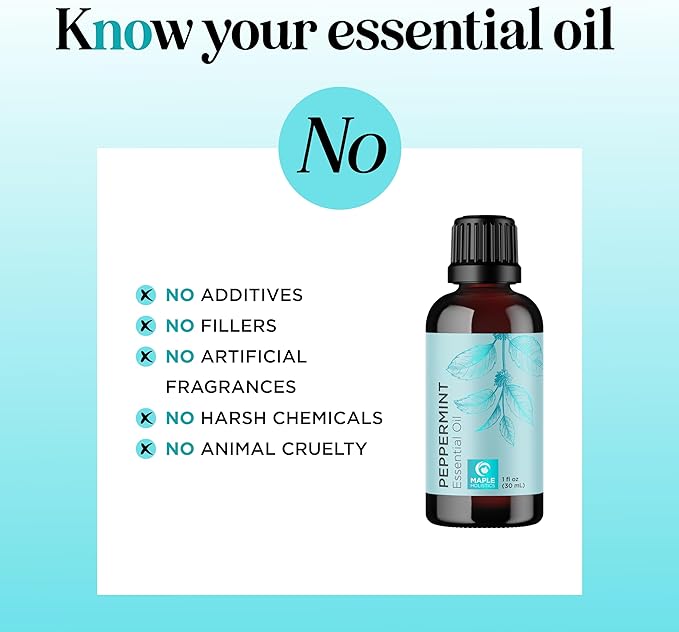 Peppermint Essential Oil for Diffuser Aromatherapy - 100% Pure Peppermint Oil for Hair Skin and Nails Plus Undiluted Refreshing Aromatherapy Essential Oil for Diffusers Baths and Topical Uses 1oz