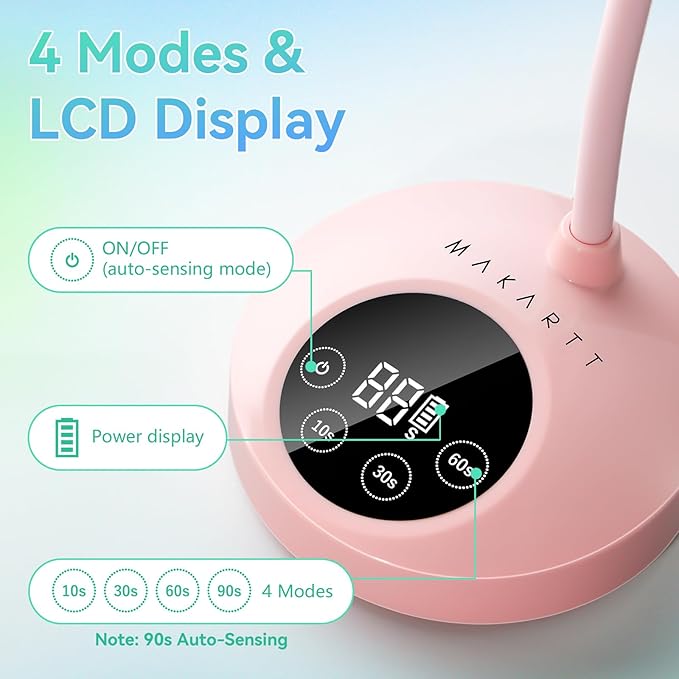 Makartt UV Nail Lamp: Flash Cure lamp UV Light for Gel Nails Polish Luminoza 30W Rechargeable LED Nail Dryer with 4 Timers & Auto Sensor Fast Curing Goosenecks Lamp for Home DIY Manicure (Pink)