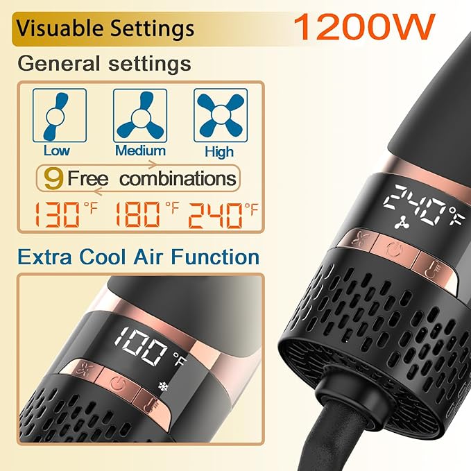 Nicebay Hair Dryer Brush, Blow Dryer Brush for Women Fast Styling, One Step Blowout Brush with Display Screen-Less Frizz, More Shine, Oval Ceramic Barrel, Negative Ion