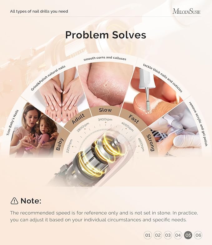 MelodySusie Cordless Pedicure & Manicure Nail Drill Kit, PC760G for Salon-Quality Foot Care for Home & Travel, Rechargeable with 5 Speeds, 8-in-1 Bits, 360° LED Light & Anti-Dust Shield, Pink