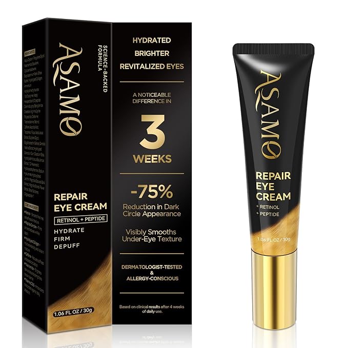 ASAMO Retinol Eye Cream – Retinol and Peptides for Fine Lines, Puffiness, and Under-Eye Shadows, Anti Aging, Eye Care Daily Wrinkle Cream,1.06 fl.oz