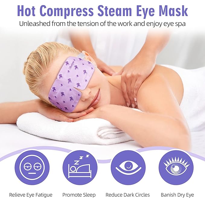 Serfeymi 10 Packs Steam Eye Masks Relieve Eye Fatigue, Hot Compress Self Heating Warm Eye Mask, Disposable Eye SPA Heated Eye Mask for Dry Eyes Dark Circles Tired Eyes -Lavender(5PCS)+ Chamomile(5PCS)