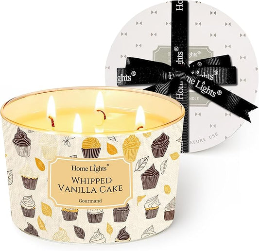 HomeLights Scented Candles for Women & Men, 18oz Candle Jars Aromatherapy 4-Wick Candle, Ideal for Rustic Modern Home Decor and Gifts, Whipped Vanilla Cake