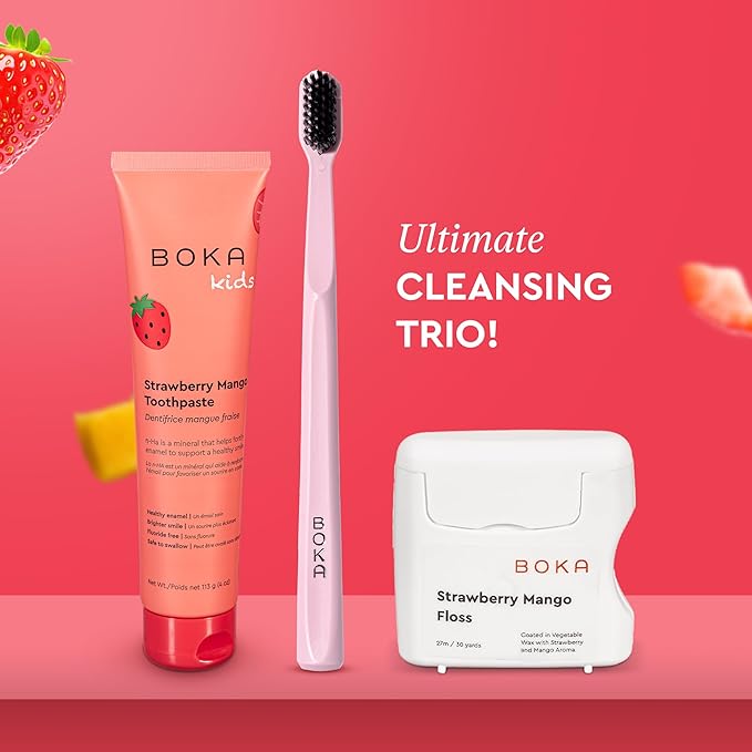 Boka Strawberry Mango Expandable Woven Dental Floss, Made from Natural Vegetable Wax, Teflon-Free, 30 Yards of Waxed Floss (Pack of 1)