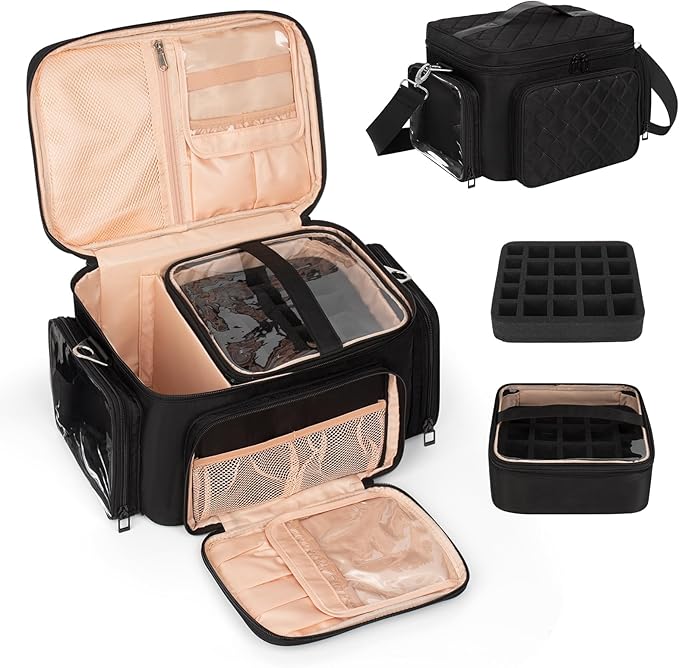 Nail Polish Organizer, Nail Polish Storage Holds 42+ Bottles & Nail Lamp, Portable Travel Nail Kit Storage Carrying Case Fits Nail Suppiles, Gift for Manicurist, Grils - Black