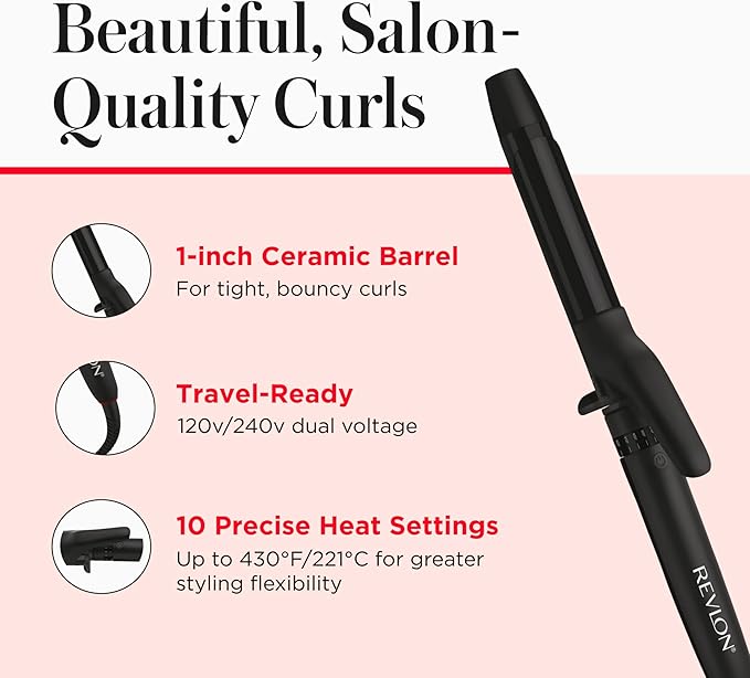 REVLON Smoothstay 1 Inch Curling Iron - Coconut Oil Infused Curling Wand Helps Enhance Shine & Smoothness, Creates Tight Bouncy Curls, and Reduced Frizz