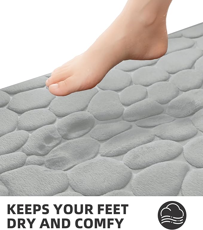 YIHOUSE Memory Foam Bath Mat Cobblestone Bathroom Rugs Super Water Absorbent Bath Mats for Bathroom Machine Washable Bath Rugs(20x32,Light Gray)