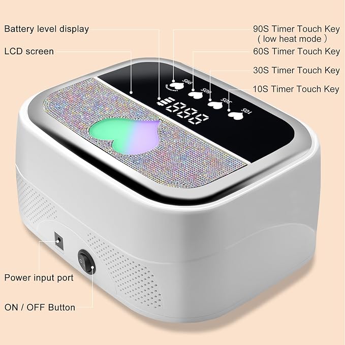 LIMEGIRL UV LED Nail Lamp Kit for Gel Polish Professional Fast White Curing Dryer Light Set with 4 Timers and UV Gloves Cordless Rechargeable Nail Art Cure Machine at Home and Salon