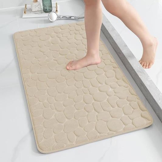 YIHOUSE Memory Foam Runner Rug, Cobblestone Bathroom Runner Rugs Super Water Absorbent Bath Mats for Bathroom Machine Washable Bath Rugs for Hallway Bedroom Laundry Room(24 x47,Khaki)