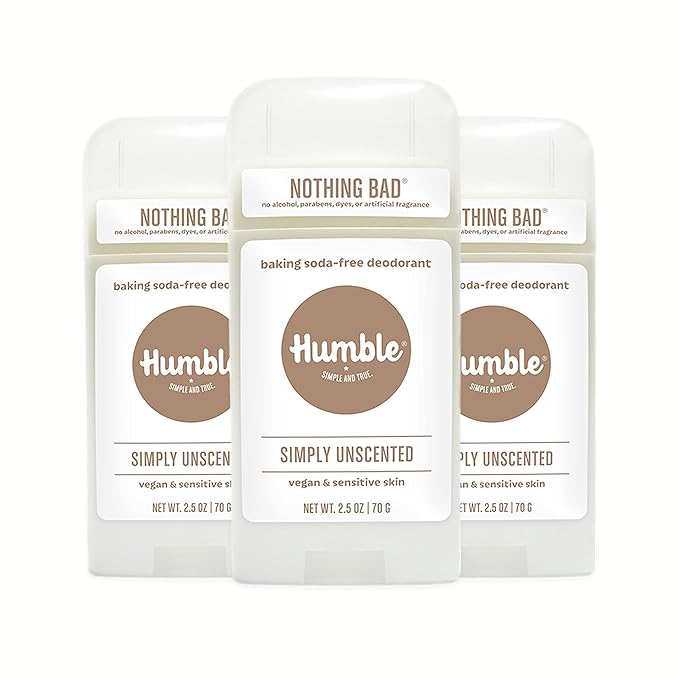 HUMBLE BRANDS Aluminum-Free Deodorant, Vegan and Cruelty- free, Formulated for Sensitive Skin, Simply Unscented, 2.5 Ounce (Pack of 3)