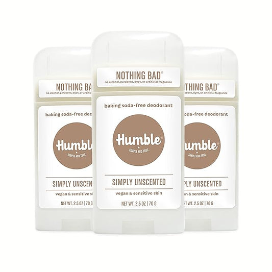 HUMBLE BRANDS Aluminum-Free Deodorant, Vegan and Cruelty- free, Formulated for Sensitive Skin, Simply Unscented, 2.5 Ounce (Pack of 3)