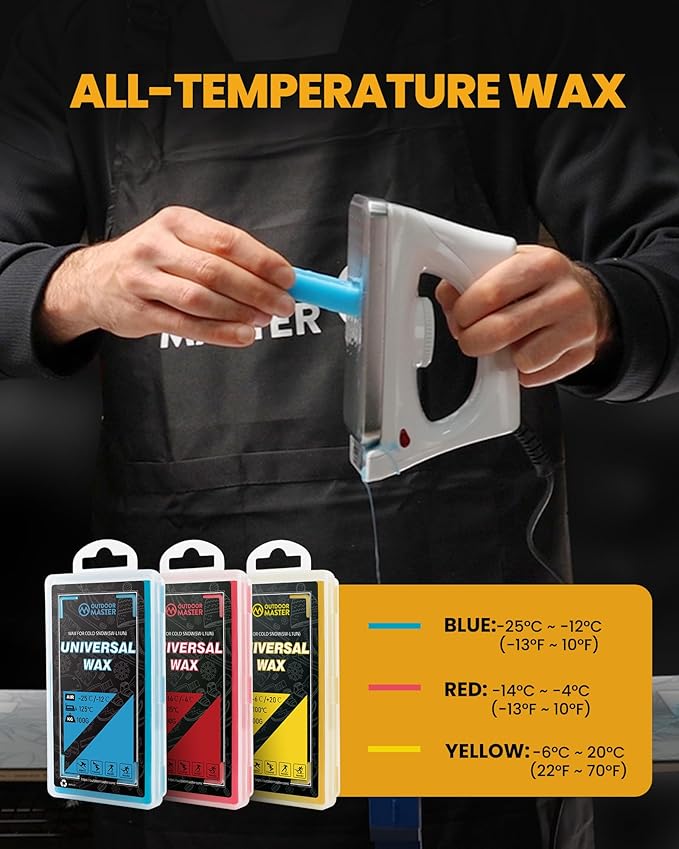 OutdoorMaster Ski Snowboard Tuning and Waxing Kit with Waxing Iron,Universal Wax,Edge Tuner,Brush,Wax Scraper,Ptex,Fixer Screw,Rubber Band