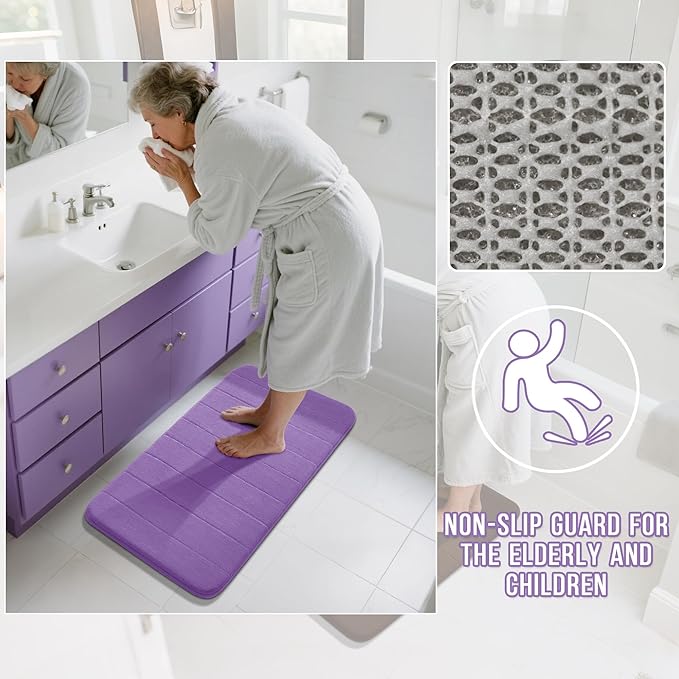 Yimobra Memory Foam Bath Mat, Super Soft Absorbent Bathroom Rug Non Slip, Quick Dry, Machine Washable Floor Carpet for Tub Shower, Home Decor Accessories, 24x17, Lavender
