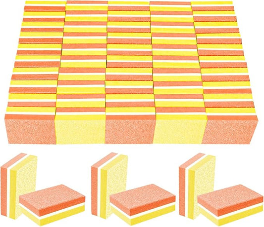 50 Pcs Sponge Nail Buffers,100/180 Grit Mini Nail Files,Mini Buffer Block Nail File for Acrylic & Natural Nails,Double-Sided Buffing Blocks for Manicure & Pedicure,Salon & Home Use(Yellow and Orange)