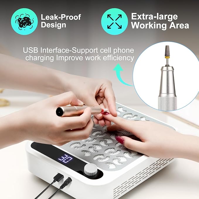 MEKK Professional Nail Dust Collector with Adjustable Speed Rotary,LCD Screen & Reusable Filter,48W Powerful Nail Fan Dust Collector，Acrylic Nails Tools for Manicure