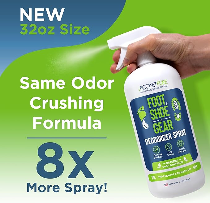 Rocket Pure Natural Odor Eliminator - Foot & Shoe Deodorizer Spray, Gear Odor Eliminator - Removes, Controls & Prevents Odors - Made with Essential Oils - Made in USA (Mint, 32oz)