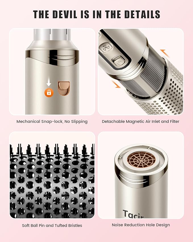 8-in-1 Professional Hot Air Styler&Hair Dryer Brush, Powerful Multi-Styler with Auto-Wrap Curler with Storage Case, Fast Drying Curling Straightening Volumizing Without Heat Damage(Gold)