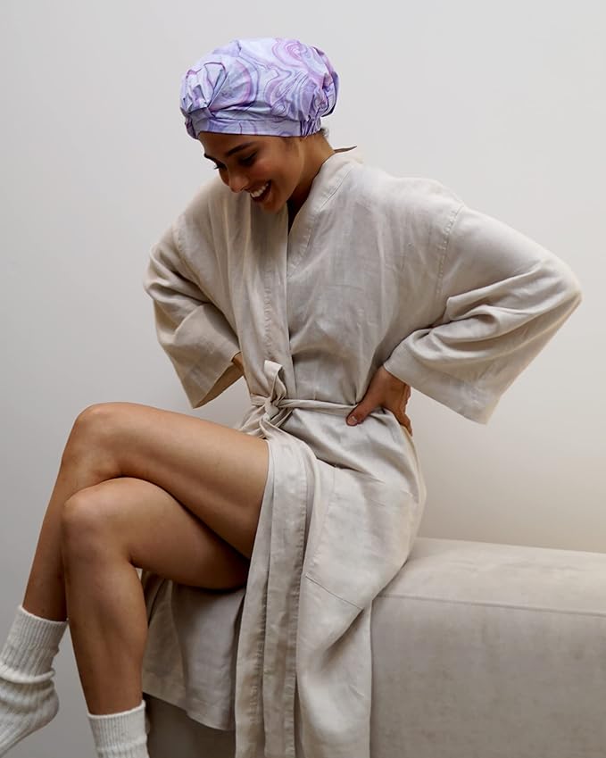 Reusable Shower Cap for Women Reusable Waterproof – Leakproof, Nonslip Hair Cap for Shower Flexiband – Soft, Breathable, Durable Christmas Shower Caps by SMPL OBJECTS (Marble)