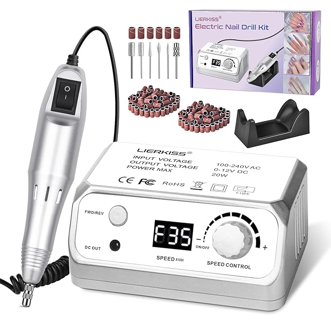 Professional Nail Drill 35000RPM Drill Nail Electric Nail File Dril Nails with 100pcs Sanding Bands and Nail Drill Bits for Acrylic, Gel Nail Manicure & Pedicure