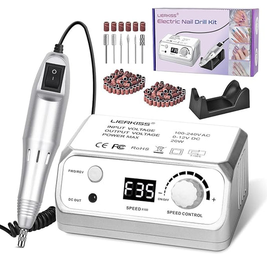 Professional Nail Drill 35000RPM Drill Nail Electric Nail File Dril Nails with 100pcs Sanding Bands and Nail Drill Bits for Acrylic, Gel Nail Manicure & Pedicure